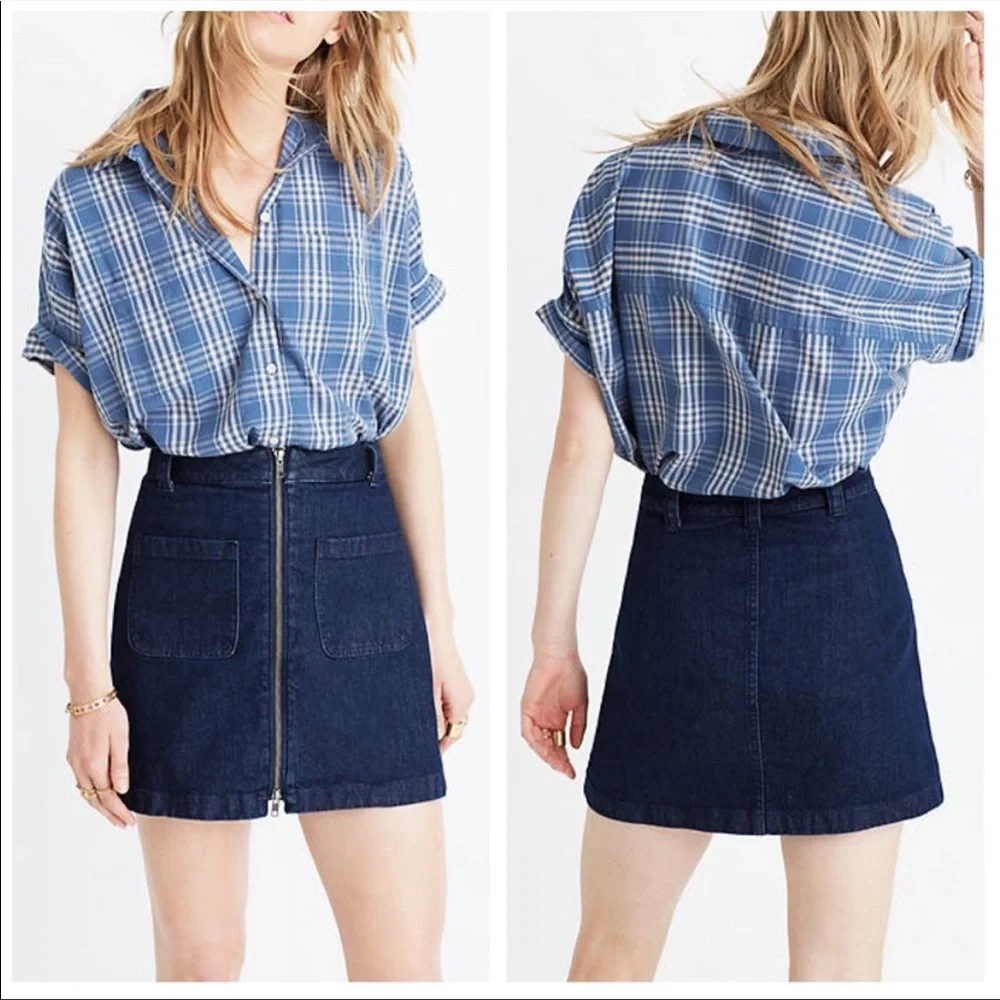 Madewell Blue Denim Zip Patch Pocket Mini Skirt
